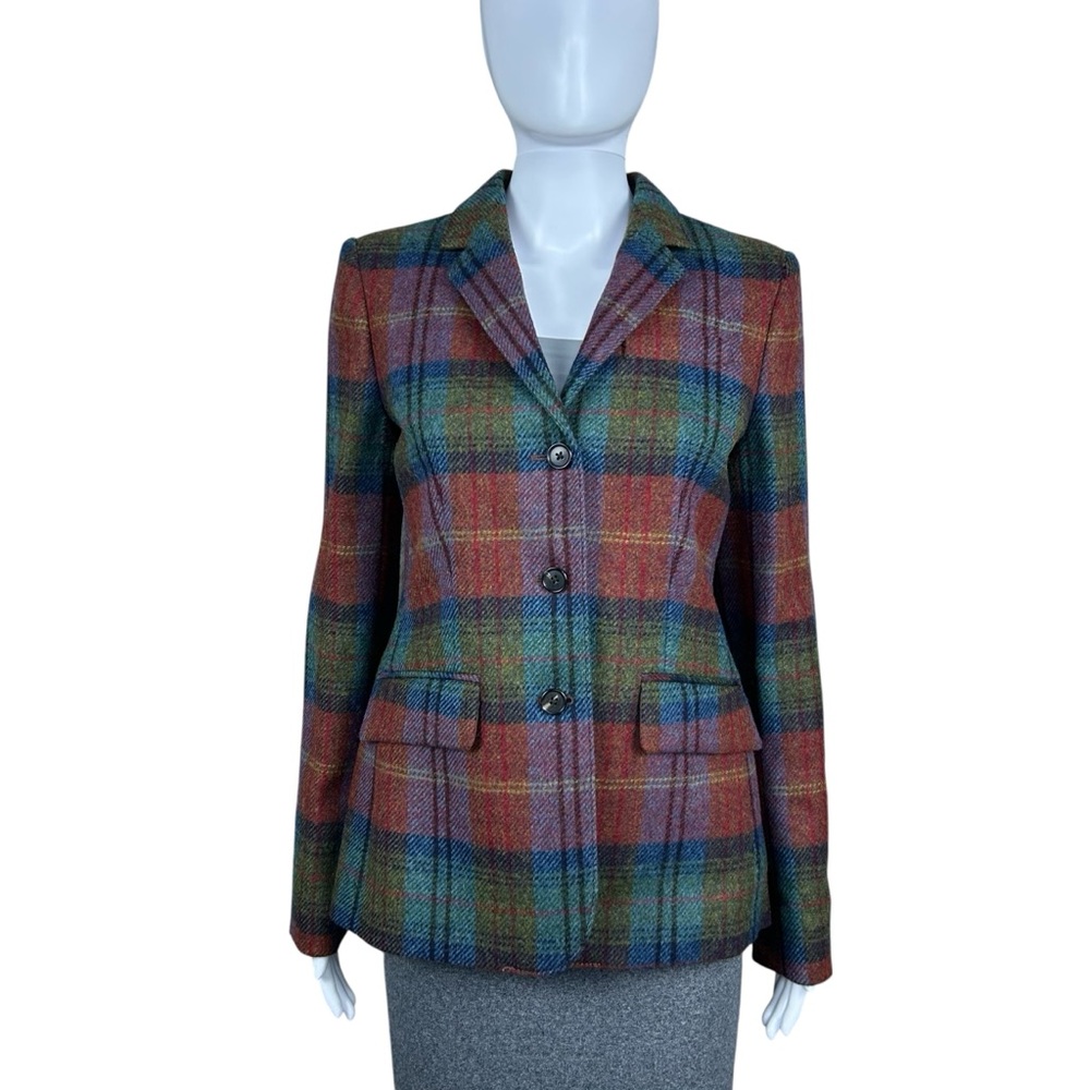 Brooks Brothers Moon Tweed Plaid Wool  Blazer Size 4 Elbow Patch Equestrian NWT - Picture 3 of 16